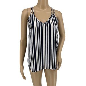 Pink Rose sleeveless v neck tank cami top Small blue white stripe